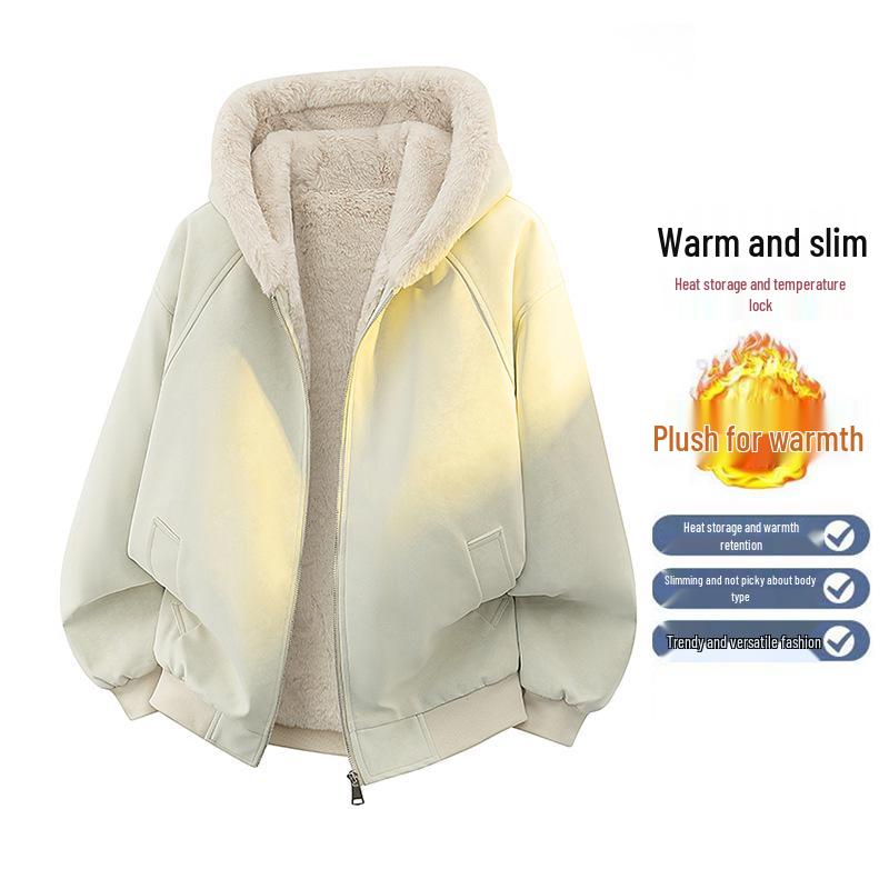 Unisex Winter Lychee-Korn Sattel Kapuzenjacke aus Baumwolle mit Fleece und Pelzkragen