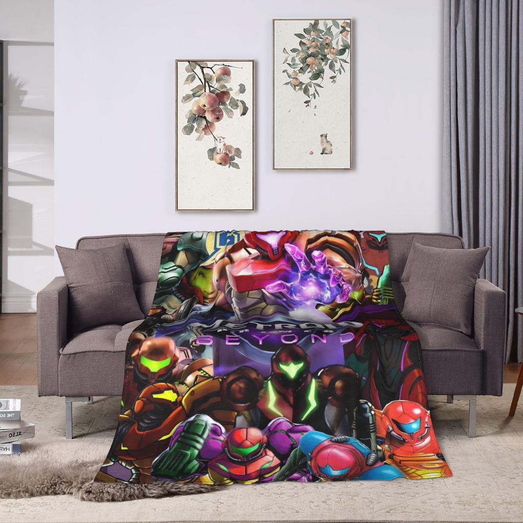 Metroids Hero Game  Blanket  Soft Print Plush Throw Blanket For Couch Chair Sofa Bed Camping Flannel Bedspread Bed Cover