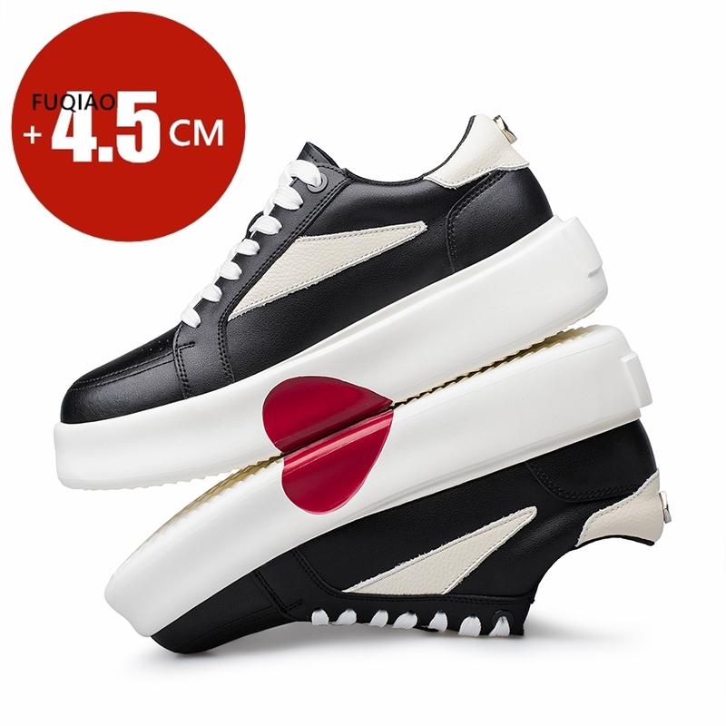 Men's Split Leather Casual Sneakers 4.5cm Thick Sole Height Increase Platform Shoes for Women Comfortable Walking Sports