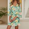 Women's Casual Fashion Floral Print V-Neck Loose 3/4 Sleeve Dress