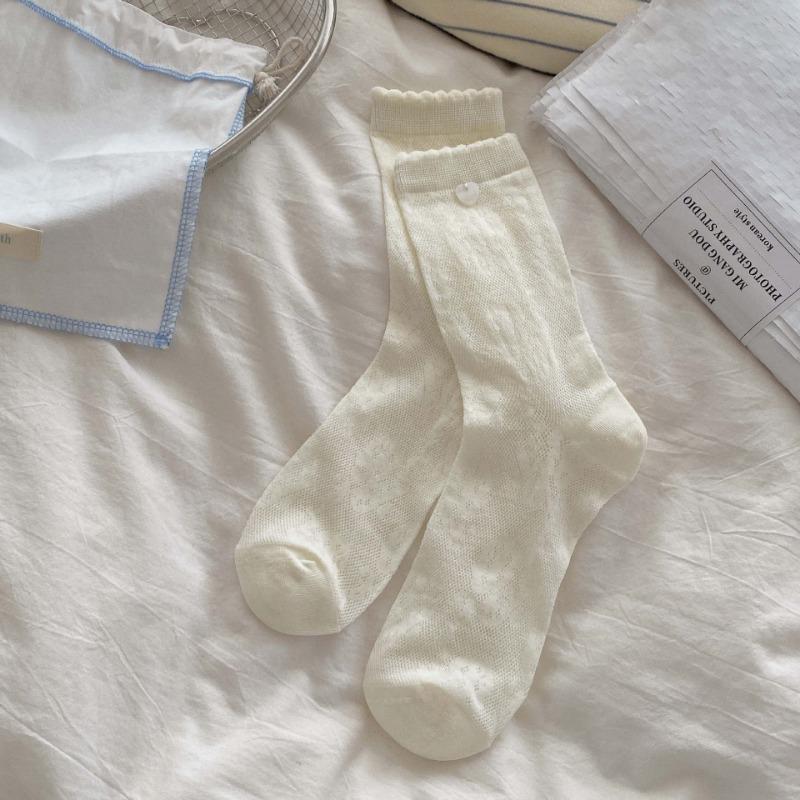 Female Spring and Summer Thin Hollow Lingge Floral College Wind Tube Stack Socks