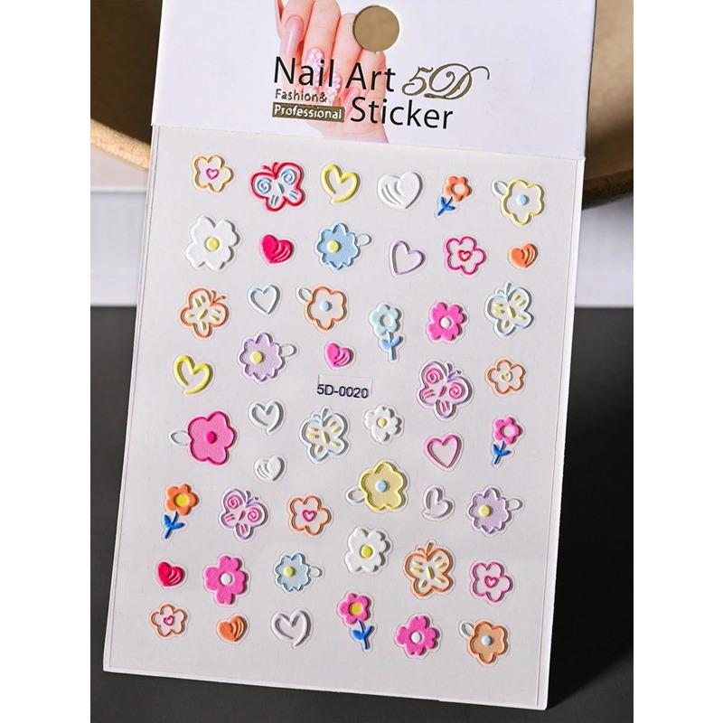 1pc 5D Embossed Floral Nail Art Sticker, Self-Adhesive Macaron Flower Nail Decals, Women's Nail Art Decoration, DIY Nail Supplies Nail Stickers