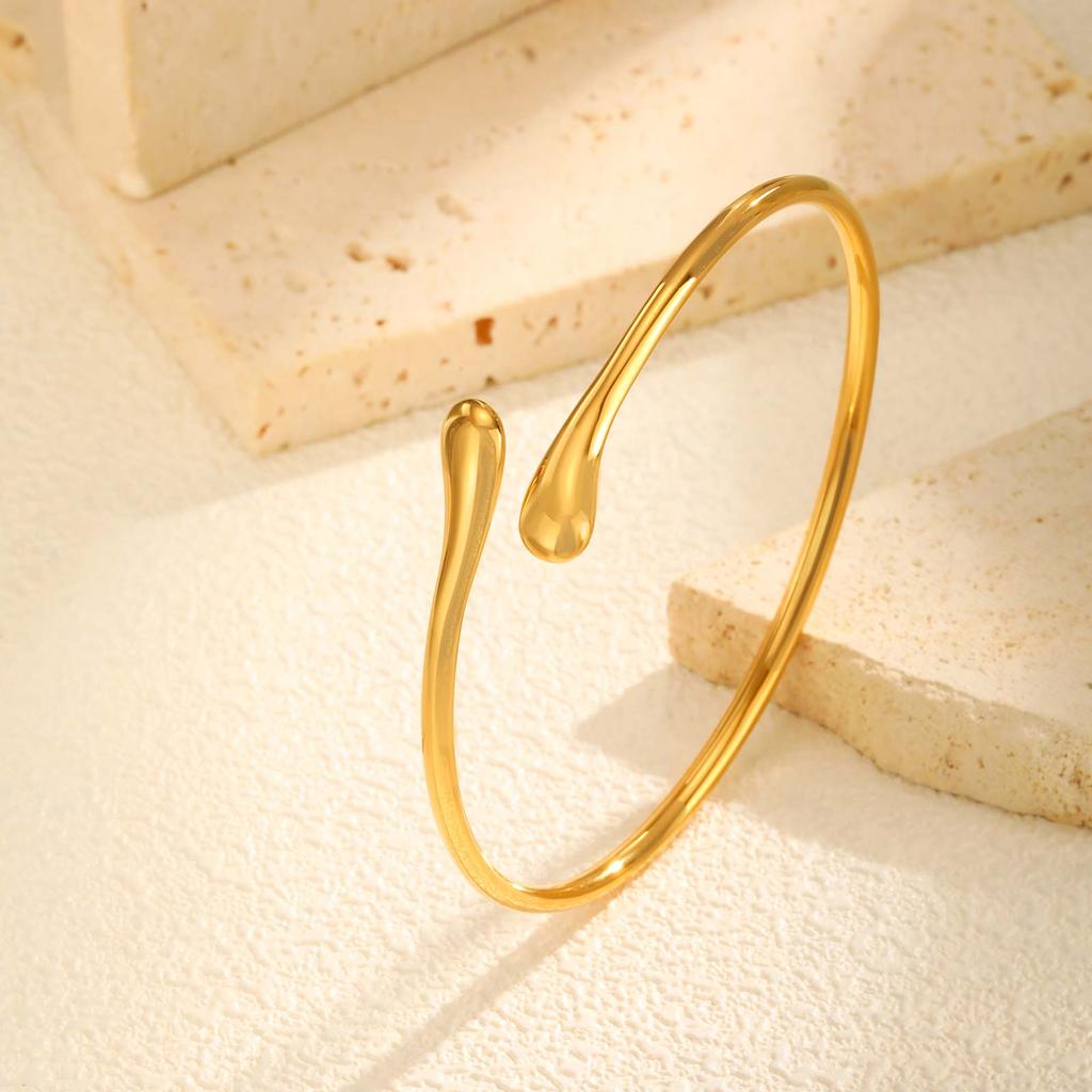 Stainless Steel Water Drop Open Bangle Bracelet for Women Minimalist Gold Color Dainty Wrist Cuff Bracelet Fashion Jewelry Gift