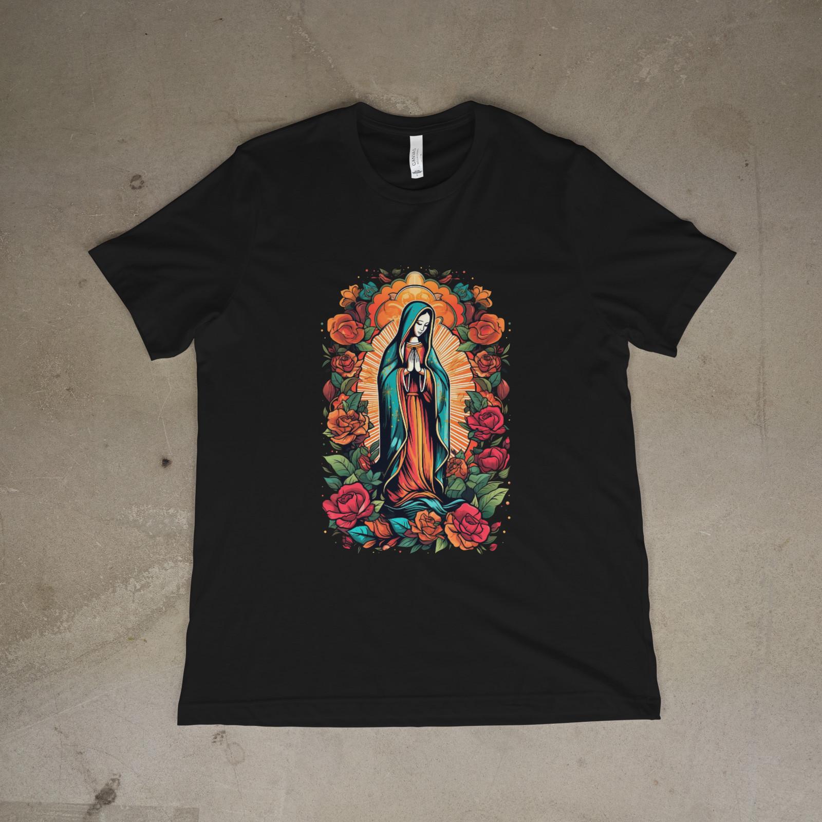 Our Lady of Guadalupe Rose Floral Virgin Mary Shirt L