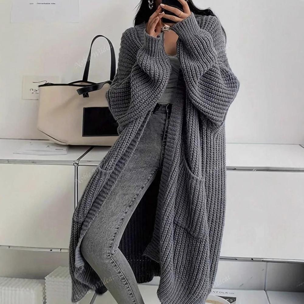 Temperament Long Over-the-knee Sweater Cardigan Women's Autumn and Winter New Lazy Wind Loose Thickened Knitted Jacket Women's Tide