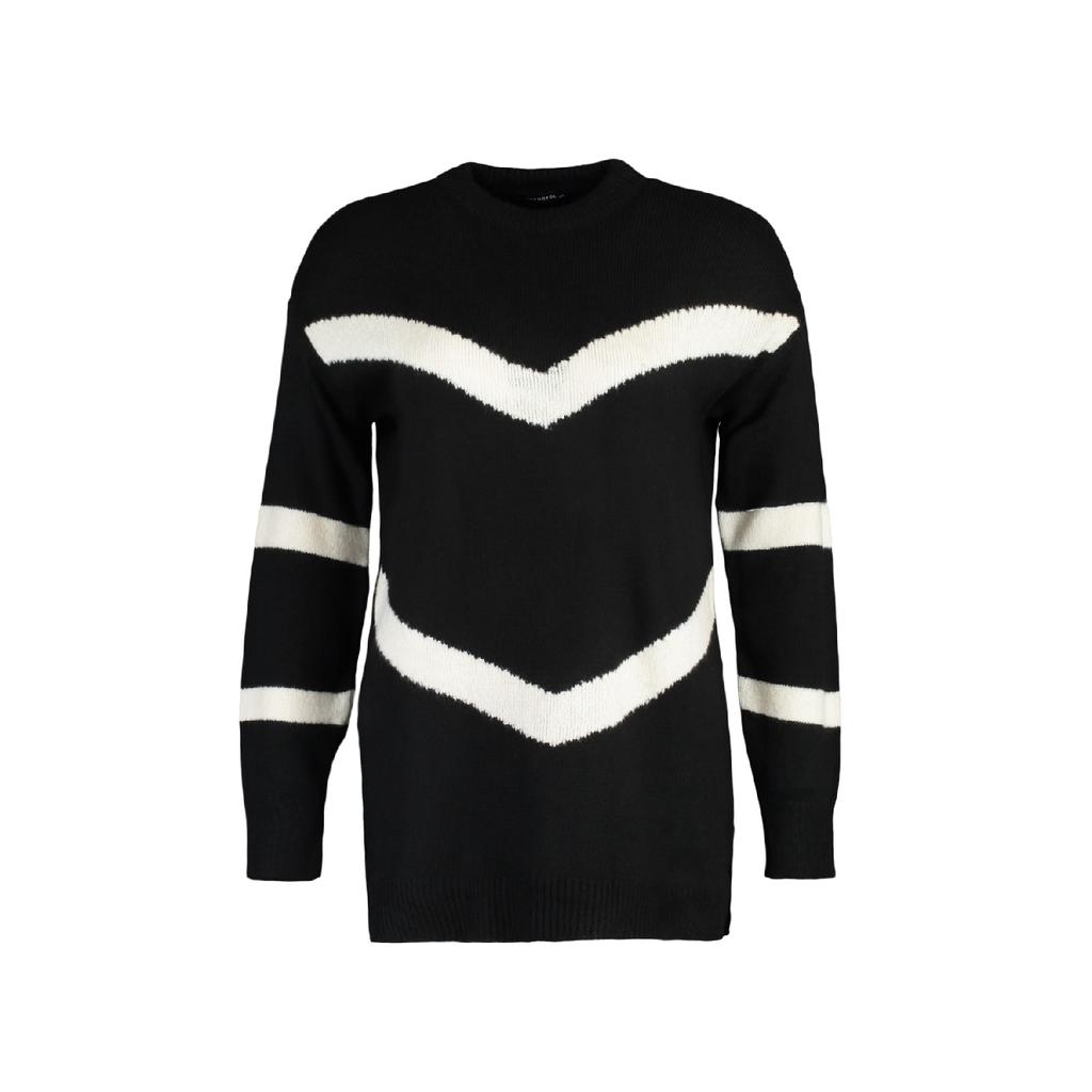 Pulover din tricotaje moi cu dungi negre Tctaw22ak0005