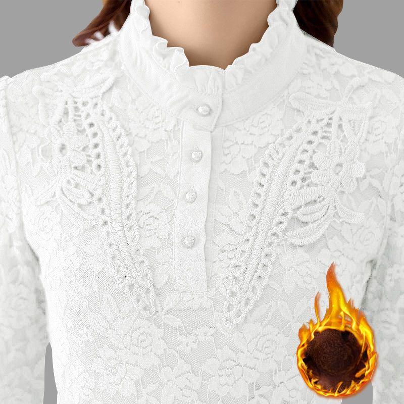 

Женская рубашка с толстой бархатной подкладкой и нижним слоем, облегающая, с длинными рукавами, большого размера, с кружевным верхом 3XL белый