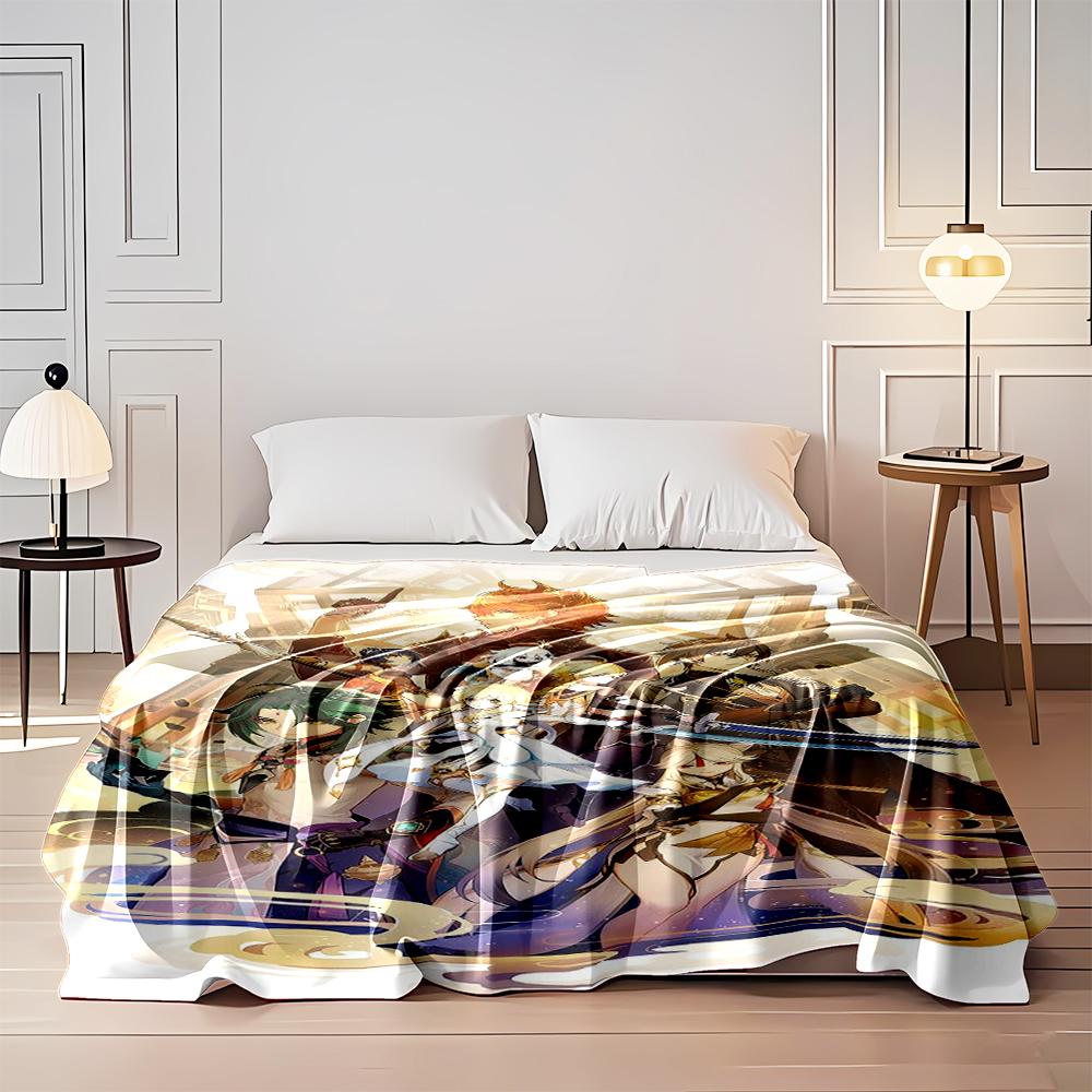 Fantasy Anime Characters with Weapons Art Flannel blanket for bedroom, living room, sofa, and nap sofas