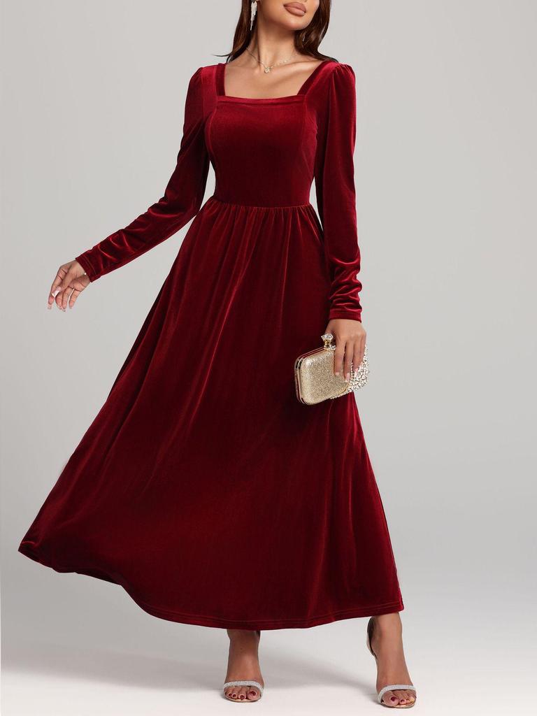 2025 Herbst/Winter Roter Samt Abendkleid - Europäischer und Amerikanischer Stil