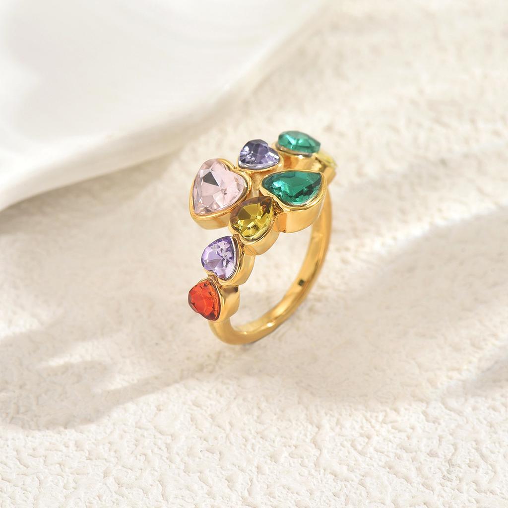 New Style Hot Selling Women's Ring Geometric Love Inlaid with Colored Zircon Design Open Index Finger Ring