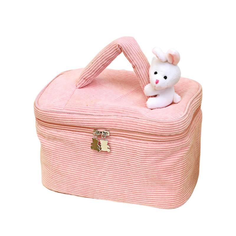 

Stylish And Versatile Makeup Storage Bag With Comfortable Corduroy Fabric And Adorable Rabbit Decoration розовый