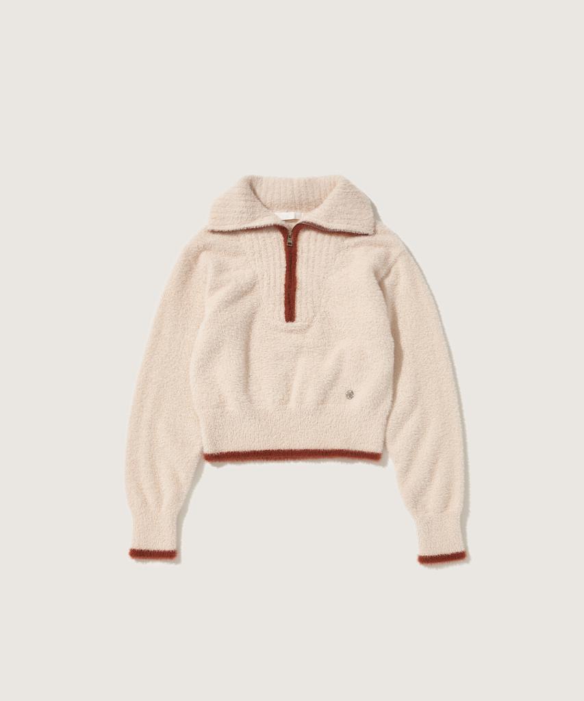 PLAC WOMEN Zip-Up Boucle Knit Light Beige
