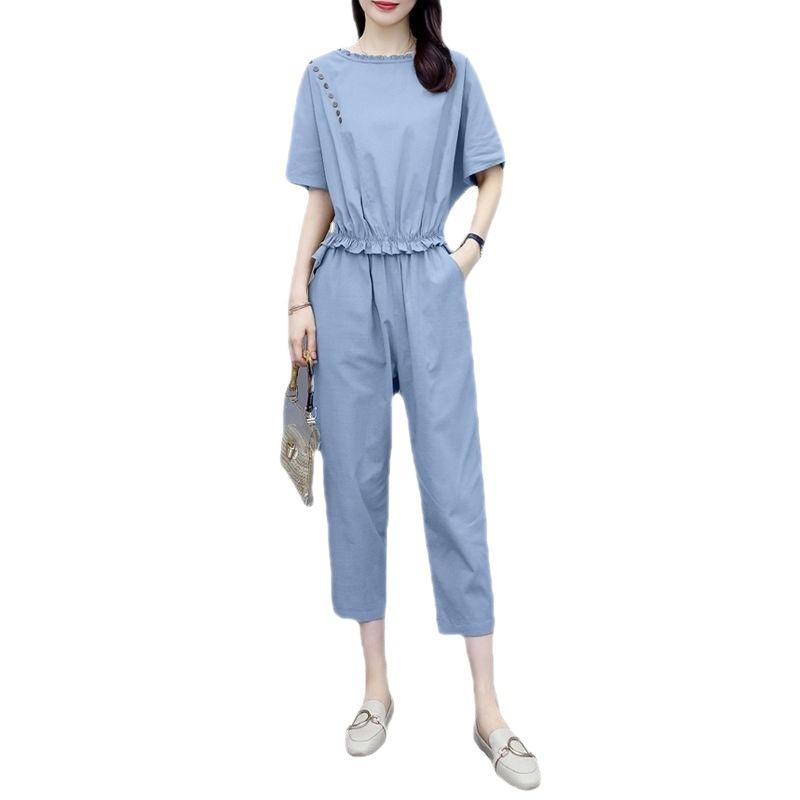 Plus Size Women's Clothing Casual Fashion Foreign Style Age-reducing Mature Style Sports Suit Women's Short-sleeved Summer Two-piece Set