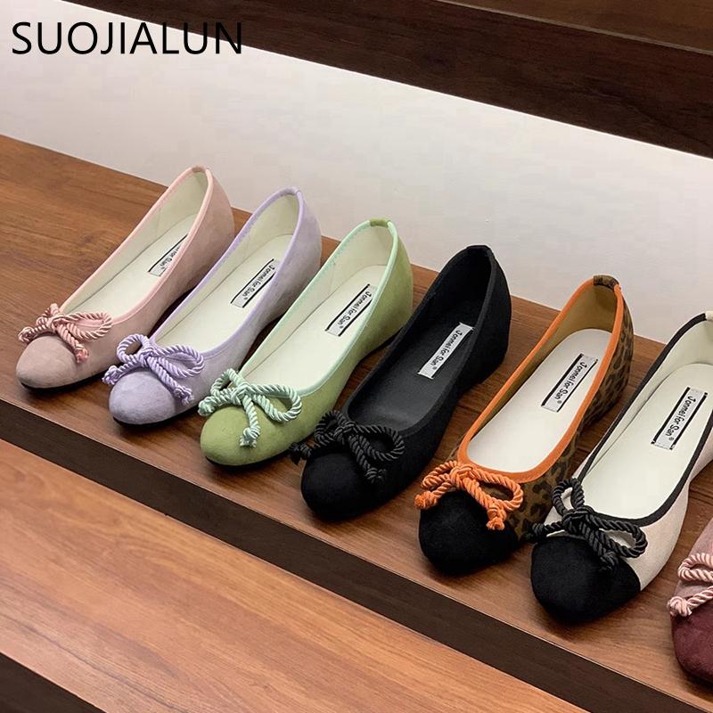 Fashion SUOJIALUN Spring New Brand Women Flat Shoes Fashion Round Toe Shallow Slip On Ballerina Ladies Elegant Outdoor Dress Boat Shoes