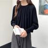 Merino Quan Wool Pleated Design Crew Neck Bat Sleeve Knitted Sweater Women's Simple Temperament Pullover with Bottoming Shirt