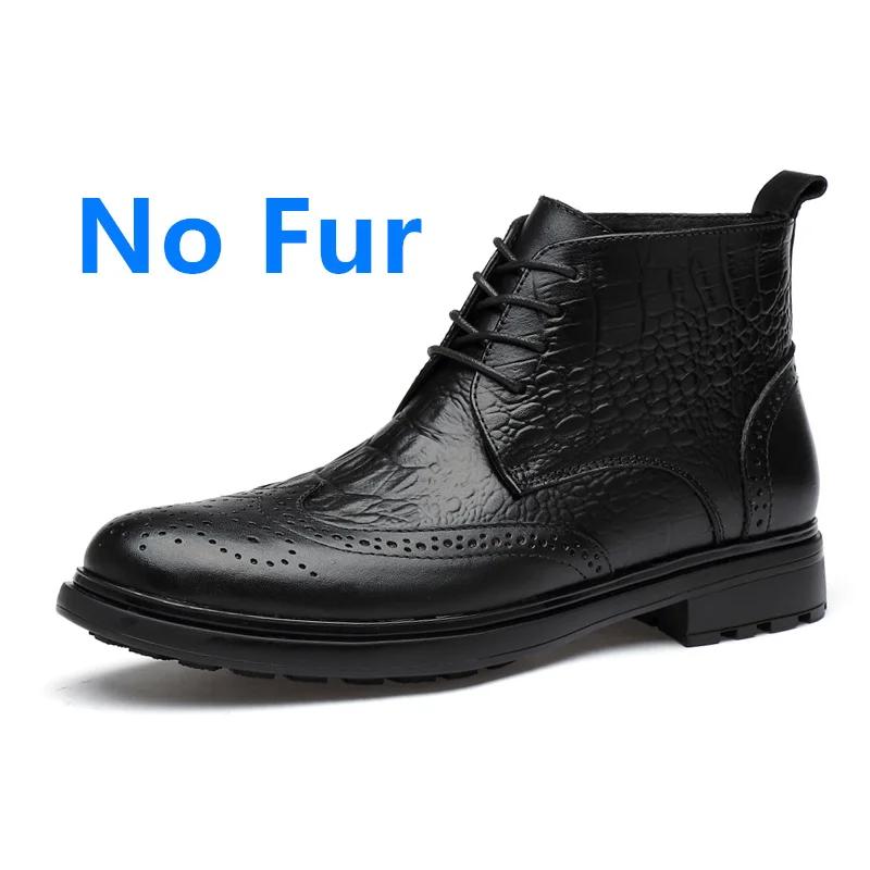 Fashion Genuine Leather Fashion Mens Shoes Retro Casual Male Boots All-match Motorcycle Ankle Boots Men Winter Warm Winter Brogue Shoes