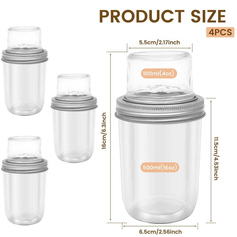 2/4 Pcs Breakfast Cup Salad Cups Clear Glass Overnight Oats Jar with Lid and Dry and Wet Separation Yogurt Meal Prep Container