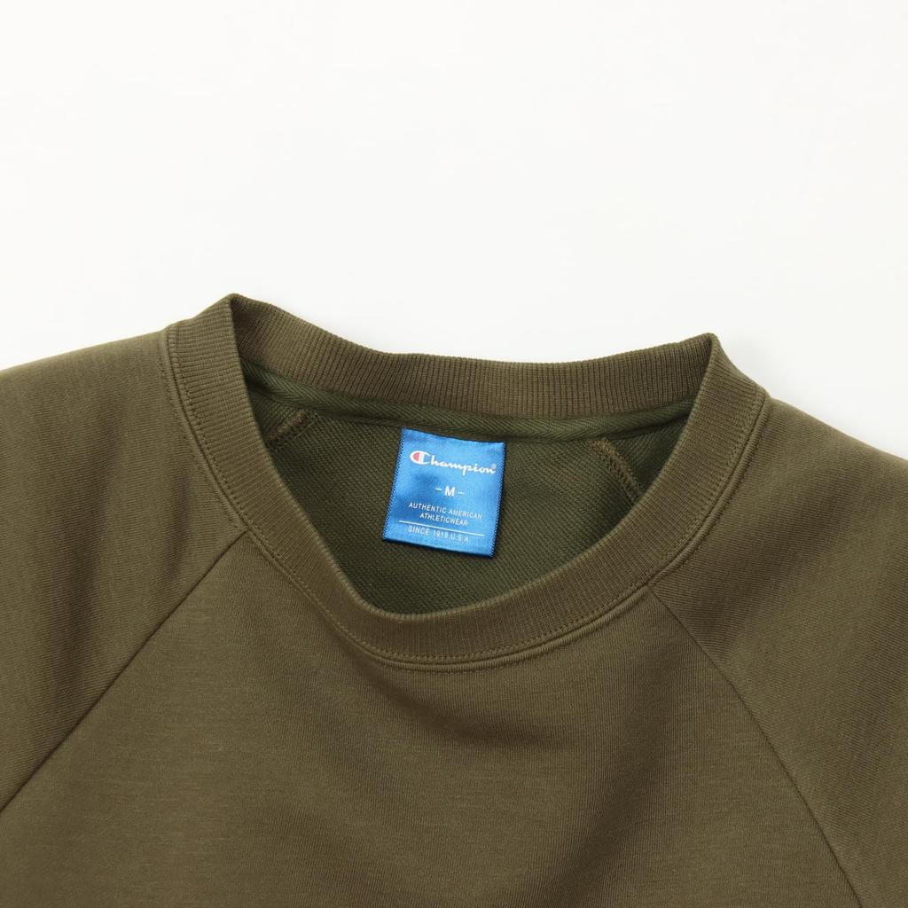 Champion Long Sleeve Crew Relax Script Terry Crew Neck Size L Techweave® T-Shirt, Neck, Fit, Stretch, Quick-Drying, Logo, Sweatshirt, Women's, Olive,