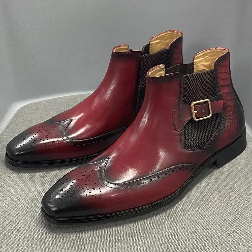 Mode Luxusmarke Herren Chelsea Causal Stiefel Hohe Qualität Echtes Leder Slip-on Schnallenriemen Schwarz Braun Hochzeit Formal Stiefeletten