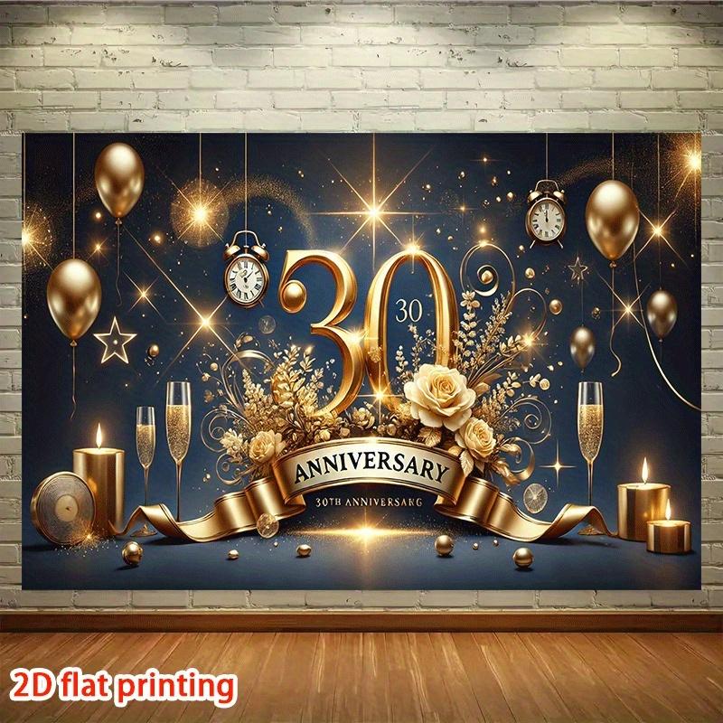 2D Flat Banner 1PC 30th Anniversary Party - Golden Anniversary Decorated Champagne, Floral Decorations - Wedding, Birthd