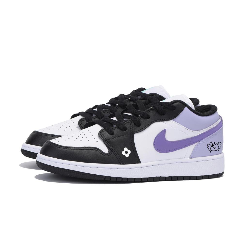 Jordan Air Jordan 1 Low top Vintage Basketball Shoes Men's Black White Purple 553558-131(Team85-)