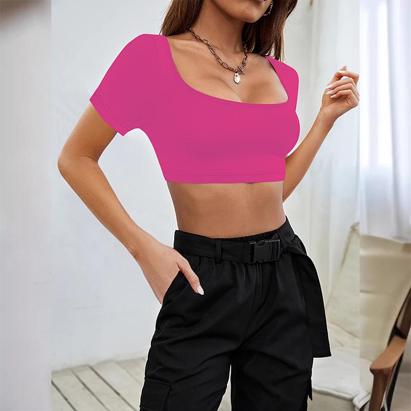 T-shirt Athleisure à manches courtes pour femmes, haut de couleur unie