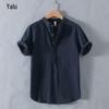 Yalu Men's Chinese Style Linen Blend Short Sleeve Shirt