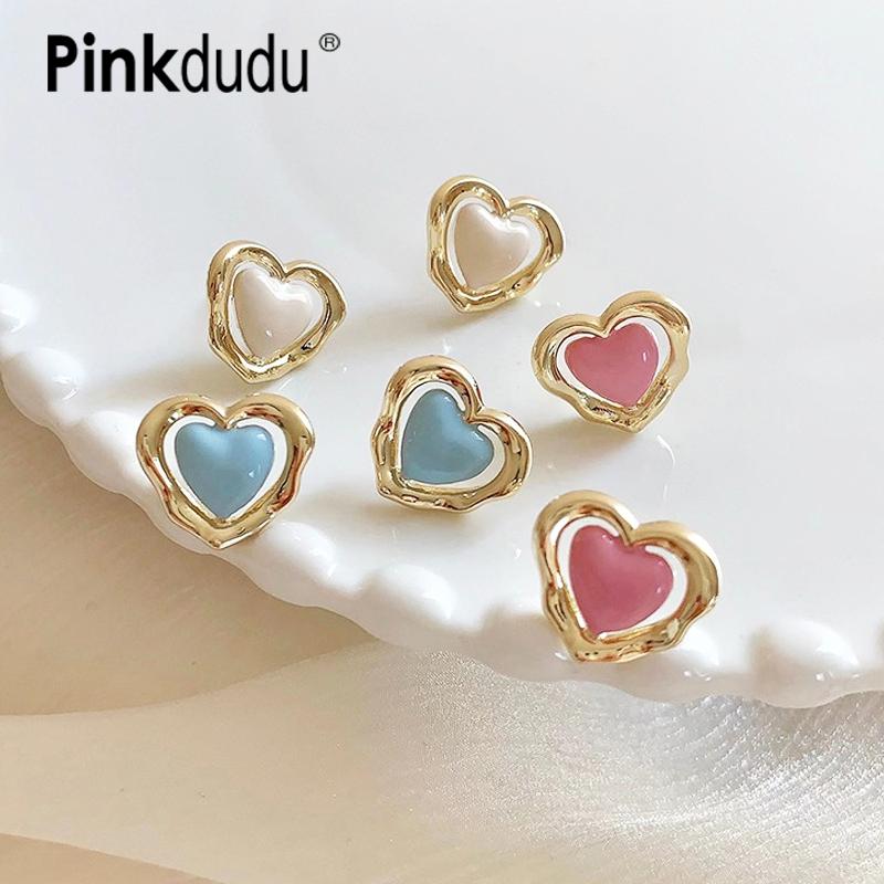 

PINKDUDU яркие цвета серьги-гвоздики в форме сердца, темпераментные модные женские серьги-гвоздики из сплава, ювелирные изделия PD1608