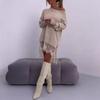 Dames Off Shoulder Losgebreide Trui met Kantjurk en Witte Overknee Laarzen