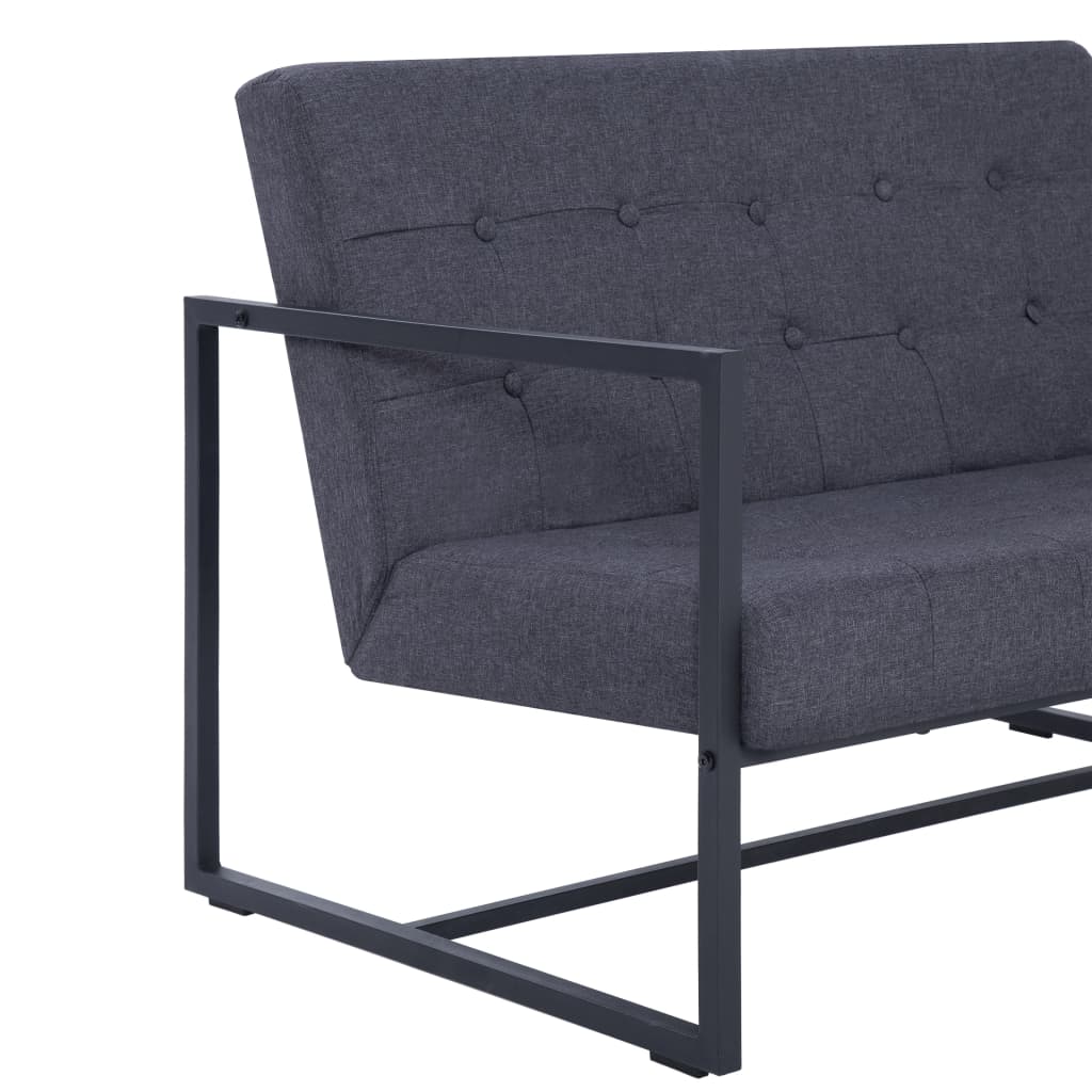 2 Seater Sofa with Armrests Dark Grey Steel Frame and Fabric Upholstery
