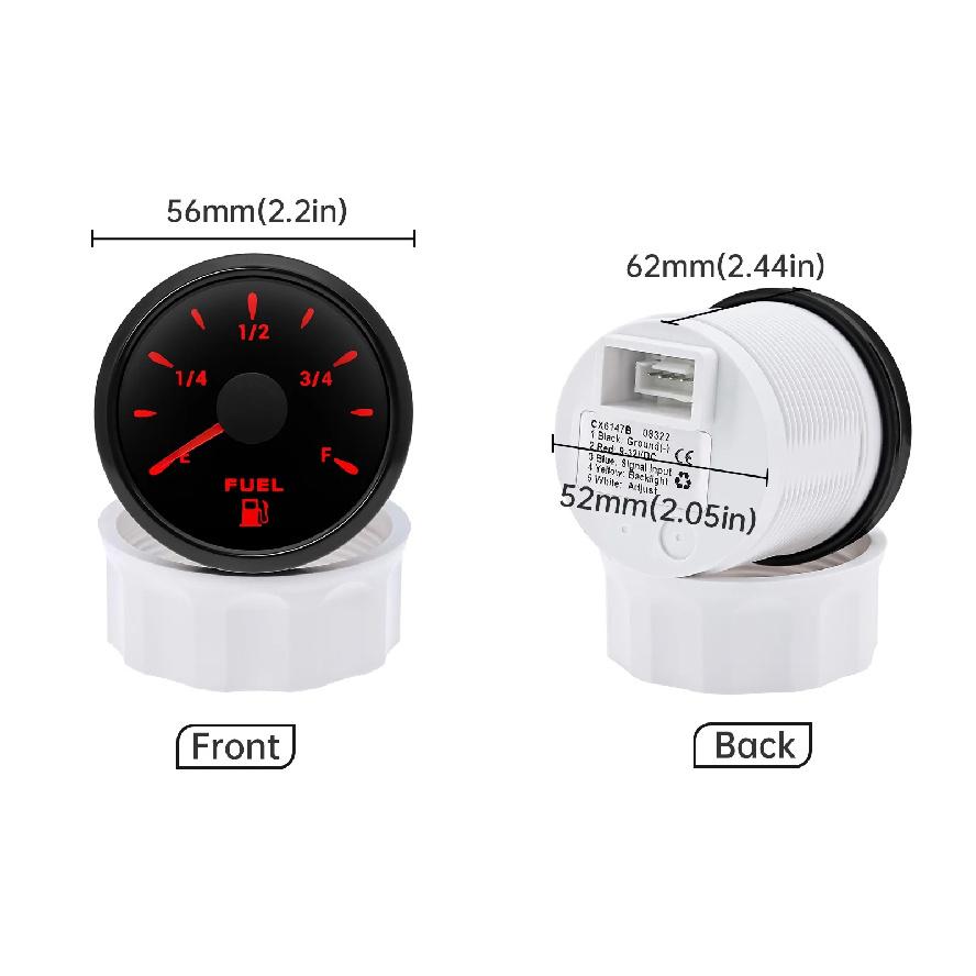 52MM 0-190Ohm Fuel Level Gauge with 7 Color Light 240-33Ohm Oil Tank Level Meter Indicator Fuel Gauge for Car Marine RV 12V 24V