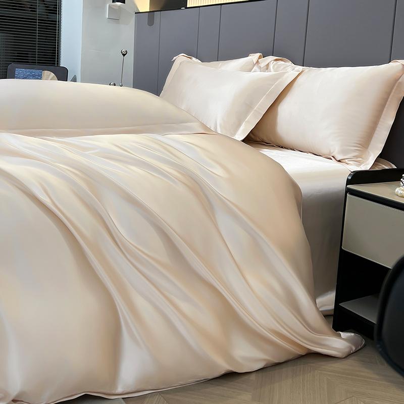 Summer Ice Silk Four-Piece Bed Hat Imitation Tencel Quilt Cover Cool Silk Bed Sheet Washed Silk Quilt Cover