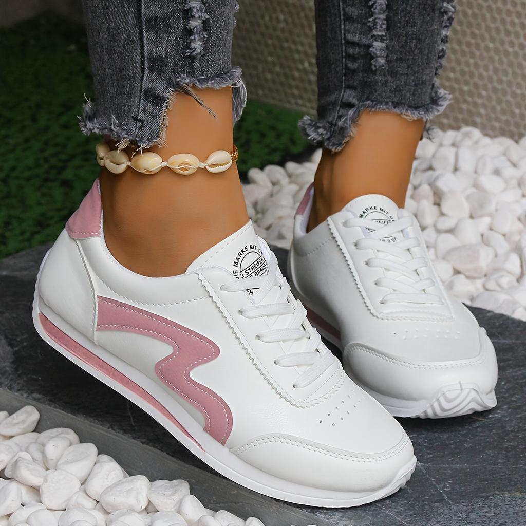 2025 New Spring and Autumn Breathable Color Blocking Fashion White Student Sports Casual Flat Single Shoes