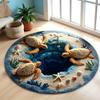 3D Ocean Vortex Round Rug Sea Turtles Swimming Over Blue Whirlpool Carpet Immersive Undersea Floor Art for Kids Room Decoration