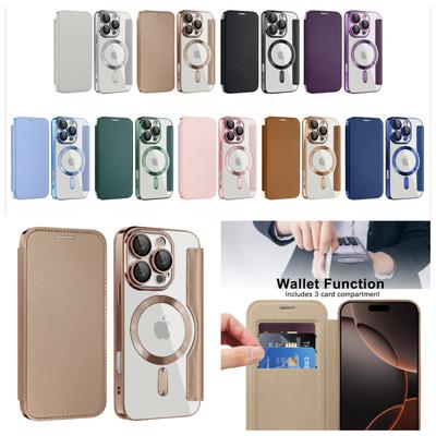 Für iPhone 11 12 13 14 15 16 Serie. Gold Shield Magnetische Business Lederhülle - MagSafe-kompatibel, mit RFID-blockierenden Kartenfächern und Linsenschutz