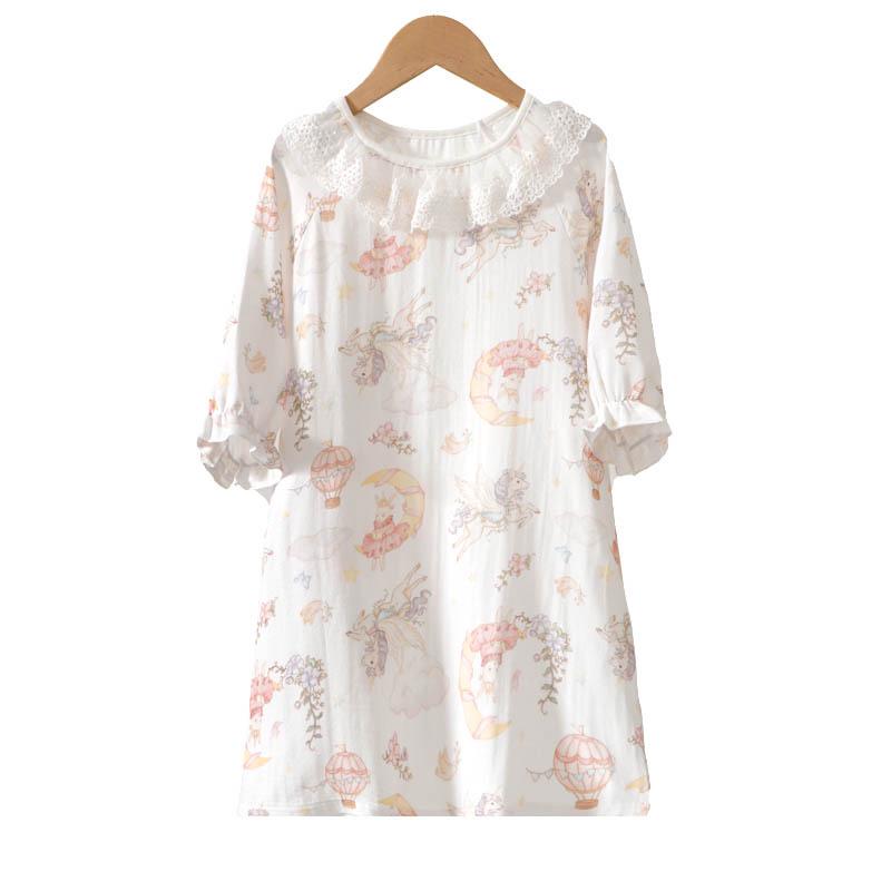 Girls Short Sleeve Cotton Pajamas - Summer Sleepwear & Home Clothes, A-Level Safety Certified 110 cm