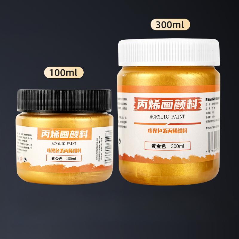 300ml Tinta Acrílica Dourada Metálica Perolada Pintada à Mão DIY Pintura de Parede Pigmento à Prova d'Água, Prova de Sol e Não Desbota
