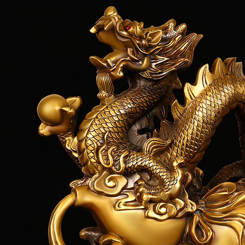 Ornament All Copper Zodiac Fu Lu Gourd Dragon Mythical Beast Large Home Office Desktop Decoration