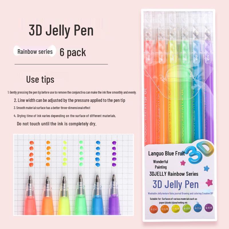 Blue Fruit 3D Rainbow Jell-O Fluorescent Pen - Children s Colored Marker Series 6 Pack