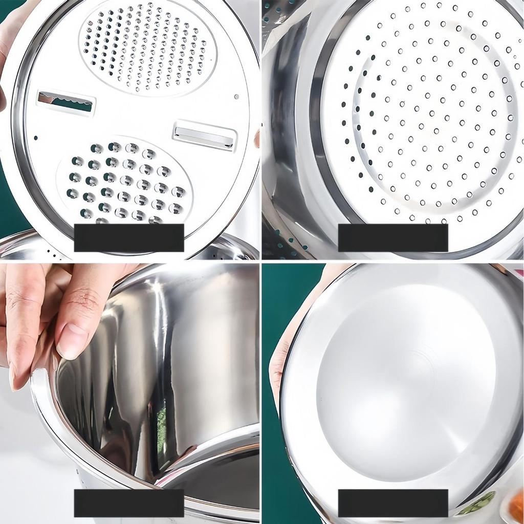 Mixing Bowls Set Vegetable Stainless Steel Slicer Vegetable Washing Basin Drain Basket Multifunctional Mixing Bowls Kitchen Tool