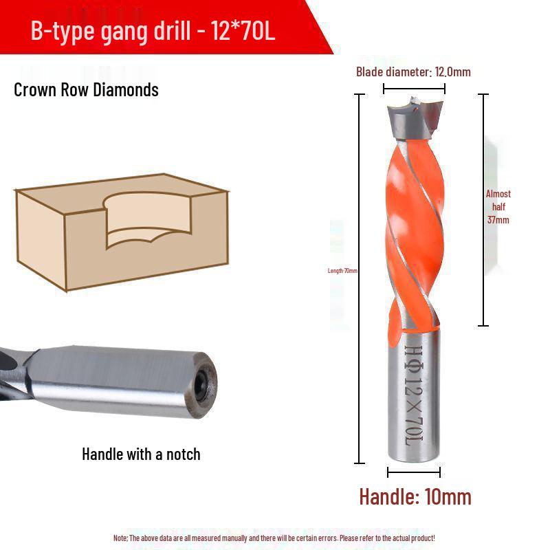 Advanced Six-Sided Woodworking Drill Bit Set: Four-Flute Crown, Row, Hole Opener, Panel Saw, Hinge Hole.