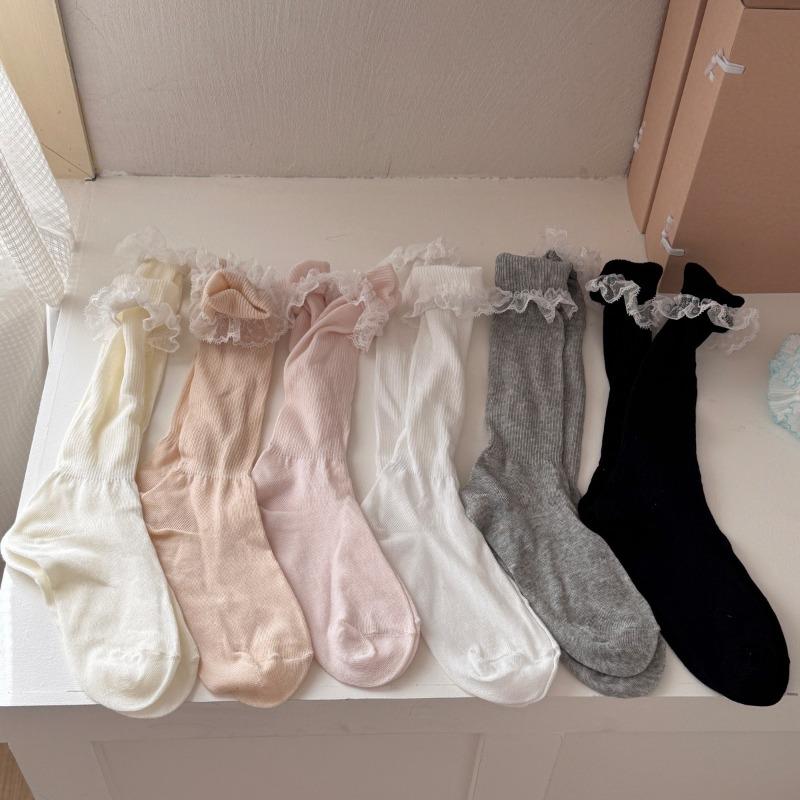 Sweet Lace Pile Socks, Thin Summer Girls' Breathable Calf Socks