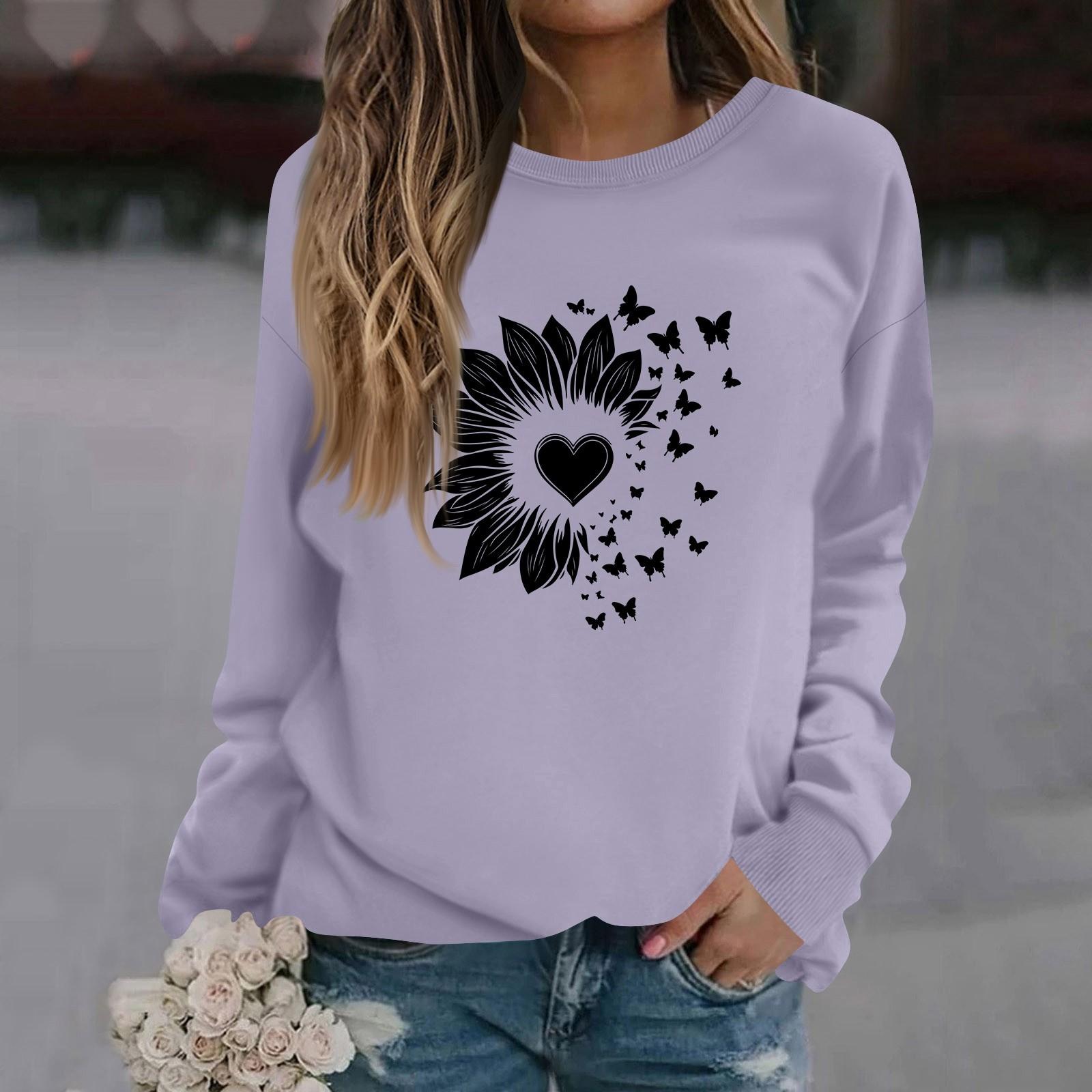 

Женская модная повседневная толстовка с длинным рукавом и круглым вырезом с принтом XL фиолетовый