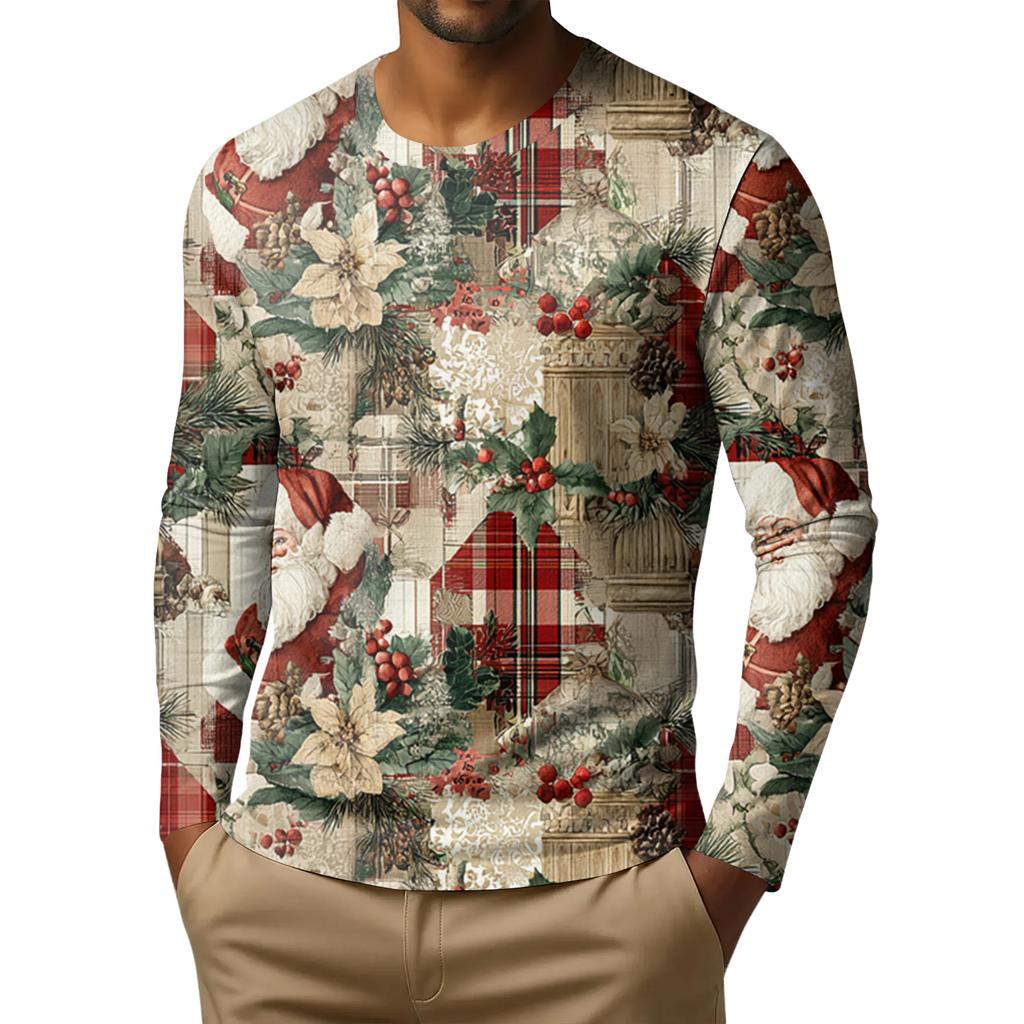 Men's Fashion Printed Round Neck Long Sleeve Bottoming Shirt Top