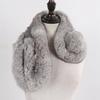 Russian Women Thick Natural Fur Scarf Winter Ladies Warm Real Rabbit Fur Muffler Knit Fluffy Pompoms Genuine Fur Scarves