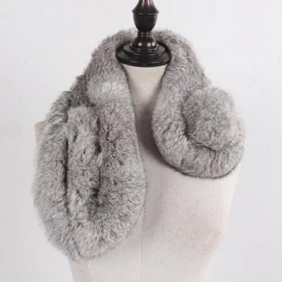 Russian Women Thick Natural Fur Scarf Winter Ladies Warm Real Rabbit Fur Muffler Knit Fluffy Pompoms Genuine Fur Scarves