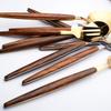 Retro Wooden Handle Stainless Steel Dinnerware Gold-Plateing Elegant Western Food Fork Spoon Knife Tableware