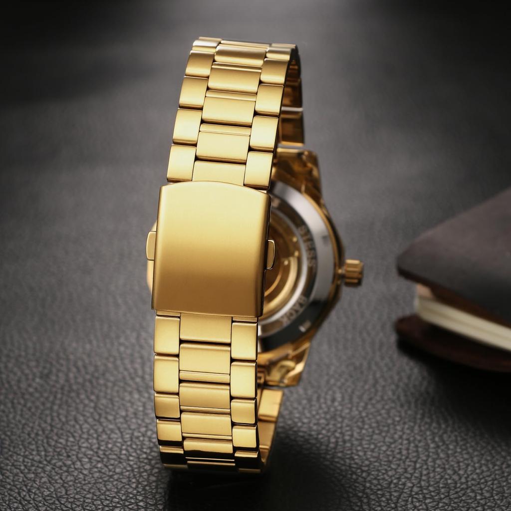 Men's Automatic Mechanical Skeleton Watch Luminous Analog Display Antique Waterproof Stainless Steel Band Casual Business Silver Gold black -