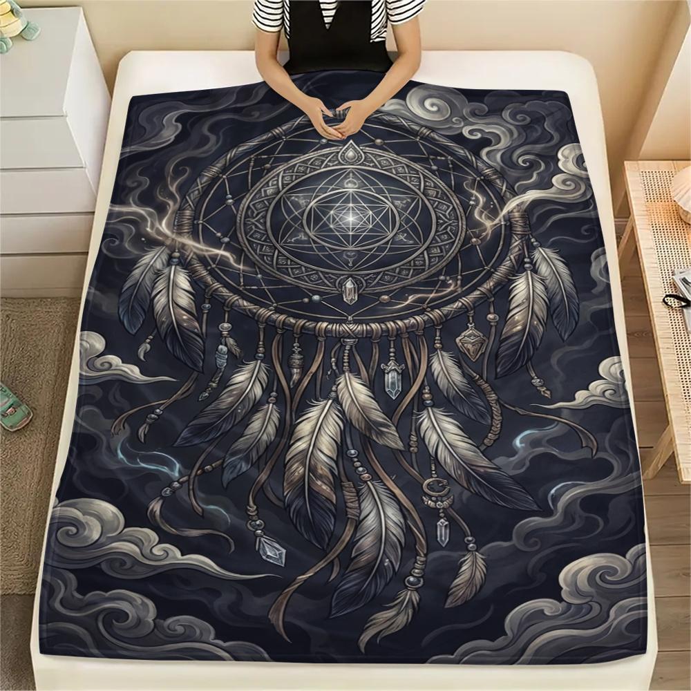 1Pc Dreamcatcher Print Flannel Blanket, High Quality Comfortable for All Seasons, Home Decor, Warmth and Comfort, Perfect for Christmas Gifts W92