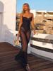 EDOLYNSA 2024 Black Fashion Polka Dots Sexy See Through Spaghetti Strap Beach Maxi Dress Women Summer Party Slip Dresses Swimsuit Cover Up